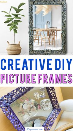 an image of some pictures with the words creative diy picture frames on it and a potted plant