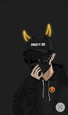 a man wearing a hat with horns on his head and the words free fire above him