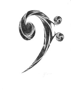 a black and white drawing of a musical note