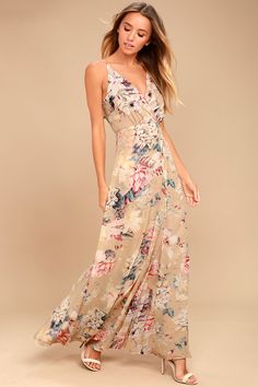 The perfect getaway is at your fingertips in the Something Just Like This Beige Floral Print Maxi Dress! Floral print maxi with a ruffled open back. Florals Outfits, Plaid Dresses, Something Just Like This, Dresses Lulus, Kimono Maxi Dress, Floral Halter Dress, Beige Dresses, Dresses Floral, Floral Print Maxi Dress