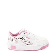 PUMA Carina Street Floral Athletic Shoe - Little Kid / Big Kid - PUMA White / Mauved Out Puma Carina, Puma White, Oxford Heels, Kids Styles, Athletic Shoe, Big Kid, 4th Grade, White Shoes, Casual Boots