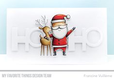 a christmas card with a santa and reindeer