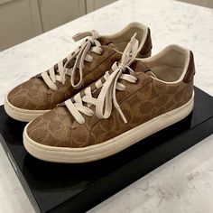 Only Worn Twice Brand New Condition Coach Shoes, Nothing Wrong With Just Outgrew My Foot. Comes With The Box I Got Them In. Coach Brown Leather Sneakers, Brown Leather Coach Sneakers, Leather Coach, Shoes Size 6, Shoes Leather, Box Color, Brown Shoe, Coach Shoes, Leather Shoes