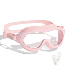 a pair of pink goggles sitting on top of a white table next to screws