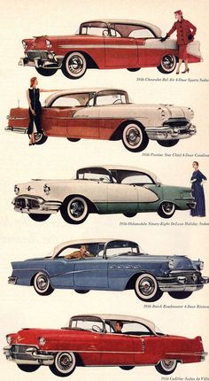 an old car advertisement shows different styles of cars