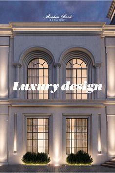 the front cover of luxury design magazine, featuring an image of a large white building with windows