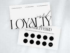 two black and white business cards on top of each other with the word royaltyly printed on them