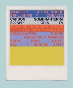 the back side of a poster with words in spanish and english on it, against a blue background