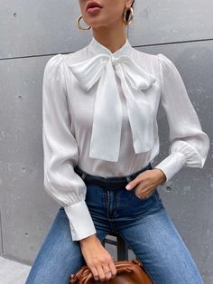 Bow Tie Blouse, Babydoll Blouse, Women Tie, Bow Blouse, Tie Neck Blouse, Women Blouses, Puff Sleeve Blouse, Satin Blouse, Tie Blouse