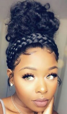 Curly Updo Bun Black Women, Curly Updo With Bangs Black Women, Messy Bun With Braiding Hair Weave, Bridesmaid Hairstyles Braided, Braided Bun With Curly Pieces, Natural Hair Updo For Black Women Up Dos, Naturally Curly Hair Updo For Black Women Wedding Hairstyles, Black Women Updo Hairstyles