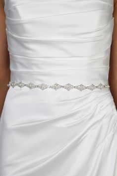 Sparkling, diamond chain belt, with pretty pearl insert running through the centre. Tie the ribbon ends into a bow around your waist, or ask a seamstress to sew the decoration onto your dress. Sparkling Diamond, Diamond Chain