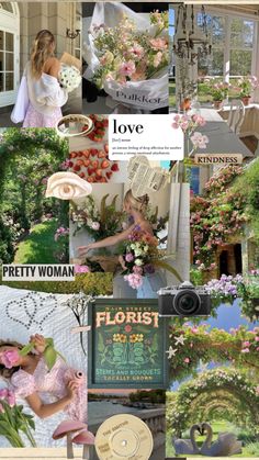 a collage of photos with flowers and people