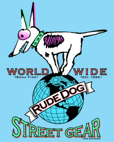 a dog standing on top of a globe with the words world wide rude dog written below it