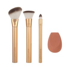 The EcoTools Precious Metals Face Blend and Sculpt Set has everything you need for a flawless face. The set includes our Angled Powder brush, Complexion Buffer brush, Spot Concealer Brush, and Fresh Perfection Blender. Each product is multi-functional, so they can be used with cream, liquid, or powder products. Our EcoTools Precious Metals Brush Collections were inspired by earth’s natural metals and are all made with 60% recycled aluminum. Aluminum is super sustainable and is earth’s most abund Ecotools Brushes, Spot Concealer, Hypoallergenic Makeup, Eco Friendly Makeup, Makeup Blending, Makeup Brush Kit, How To Apply Concealer, Face Makeup Brush, Angled Brush