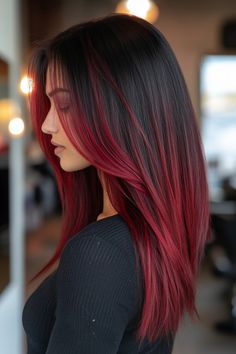 Discover the 27 hottest red ombre hairstyles that are bold, fiery, and sure to turn heads! 💇‍♀️🔥 Elevate your look with these stunning red blends. #RedOmbre #BoldHair #HairInspo Hairstyles With Red Hair, Red And Black Hair Ideas, Red Hair Ombre, Red Ombré Hair, Cool Red Hair, Haircolour Ideas, Ombre Red Hair, Fall Brunette Hair, Hairstyles Colour