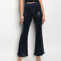 Navy Blue Sequin Pants Navy Sequin Leggings, Blue Sequin Pants, Velvet Flare Pants, Black Flare Pants, Navy Dress Pants, Flare Legging, Sequin Pants, Black Flare, Corduroy Jeans