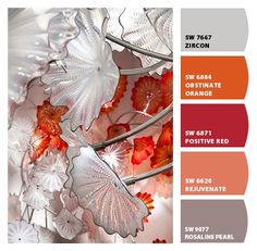 the color scheme is red, orange, and white with some silver leaves on it