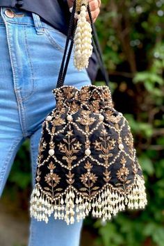 Shop for Adora by Ankita Poly Silk Embellished Potli Bag Online at Aza Fashions Crochet Potli Bag, Potli Purse, Indian Bags, Diy Purses, Zardozi Embroidery, Potli Bag, Pakistani Clothes, Potli Bags, Embroidery Bags