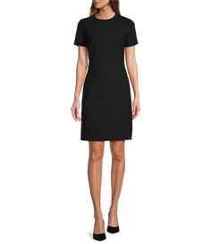 From Antonio Melani&#x2C; this dress features:Stretch woven fabricationSheath silhouettecrew necklineShort sleevesCenter back concealed zipper closureApprox. 38.5" lengthPolyester/wool/elastaneDry cleanImported. Fitted Short Sleeve Crew Neck Dress, Fitted Crew Neck Short Sleeve Dress, Fitted Crew Neck Mini Dress For Work, Elegant Crew Neck Dress For Work, Classic Short Sleeve Bodycon Dress, Formal Short Sleeve Shift Mini Dress, Sheath Short Sleeve Dress For Work, Casual Wedding Guest Dresses, Short Bodycon Dress