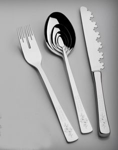 three forks and two spoons with the words, the infinity set