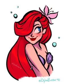 the little mermaid with red hair and blue eyes