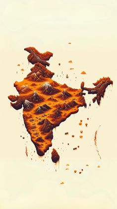 an image of the shape of india in orange and brown with lots of dirt on it