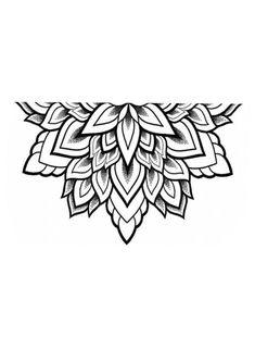 a black and white drawing of an ornate design on a white background, with leaves