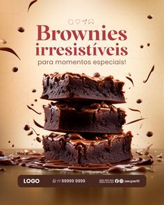 chocolate brownies are stacked on top of each other with the words brownies irresistiveis