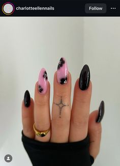 Manicure Ideas Almond Shape, Cute Black Nail Ideas, Edgy Fall Nails, Black Nail Art Ideas, Long Black Nails, Paznokcie Hello Kitty, Nail Types, Elegant Minimalism, Nail Painting