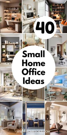 the words small home office ideas are shown in black and white, along with pictures of desks