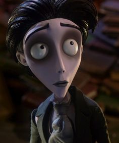 an animated character with big eyes and black hair