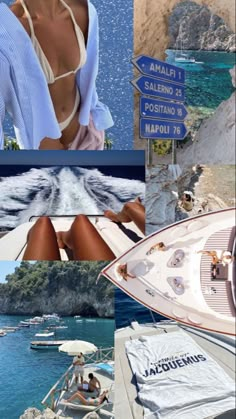 the collage shows several different pictures including boats and people