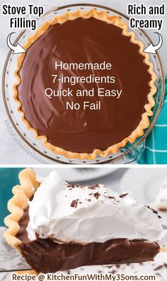 two pictures showing how to make a chocolate pie