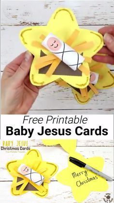 the printable baby jesus card is being made with construction paper