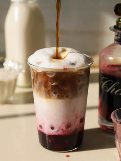 Cherry Vanilla Iced Latte (GF, DF, Low Sugar) - Kayla's Kitch and Fix Cherry Vanilla Latte, Almond Creamer, Whole 30 Dessert, Cherry Cordial, Cherry Syrup, Cherry Vanilla, Dairy Free Eggs, Frozen Cherries, Vanilla Almond Milk