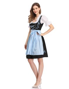 PRICES MAY VARY. Unique Design: Classical Retro German dirndl set/Classical Embroidery/Zipper Design/Short Sleeve Design/Metal buckle with belt/Cold Shoulder or Square Neck Style/Good Workmanship. Style: Western fashion elegant style.Clearlove traditional costumes are ideal for Bavaria's Oktoberfest,for carnival time or for your themed fancy dress party. Occasion: Suitable for dress party,cocktail party,business club,Oktoberfest festival,Halloween.A basic dirndl dress for beer festival.Believe y Dirndl Dress Traditional, German Dirndl Dress, Bavarian Outfit, German Dress Dirndl, Beer Girl Costume, Oktoberfest Dress, Very Short Dress, Oktoberfest Costume, German Dress