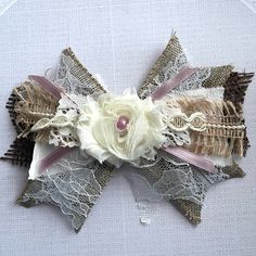 Beautiful And Elegant Shabby Chic Cream Bow. Messy Vintage Lace Bow, One Of A Kind. Made Of Many Fabrics, Sheer Ribbon, Cotton Ribbon, Burlap Fabric, Lace And Silk Flower Centers This Stunning Bow. Use To Tie To Any Project Like Shabby Chic Curtains, Chair Back Bows, Gift Box, Baskets, Wine Bottles, Wedding Vintage Bow, Journals, Baby Photo Shoot, Wreaths, Picture Frames, Floral Arrangements, Signs, Baskets Or Anywhere You Need A Beautiful Shabby Chic Touch. You Decide And Enjoy. The Color Of Th Shabby Chic Embellishments, Dress Form Christmas Tree, Shabby Chic Diy Projects, Chic Curtains, Baby Photo Shoot, Pew Bows, Shabby Chic Flowers, Witch Shop, Shabby Chic Curtains