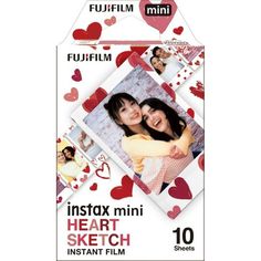 an instax mini heart sketch instant film with hearts on the front and back