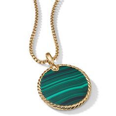 Crafted from 18K yellow gold and featuring an exquisite malachite gemstone, this pendant is part of the Elements collection. David Yurman Jewelry, Disc Pendant, Monogrammed Items, Green Onyx, David Yurman, Jewelry Pouch, Black Onyx, Gold Black, Mother Of Pearl