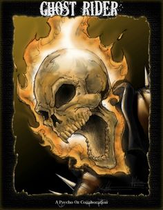 a drawing of a skull holding a knife in its mouth with the words ghost rider on it