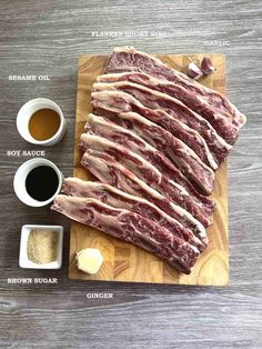 the ingredients needed to make this steak recipe are laid out on a cutting board