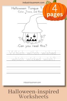 first-grade-level worksheets with traceable tongue twisters for kids Halloween Tracing Worksheets, Halloween Tracing, Tongue Twisters For Kids, Worksheets For First Grade, Free Printable Halloween, First Grade Worksheets, Tongue Twisters, Ready For Halloween, Printable Halloween