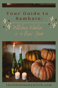 witches winter and a new year with candles, pumpkins and other items on the table