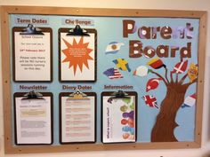 a bulletin board with clipboards attached to it