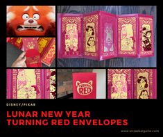 an advertisement for the disney / pixar new year's turning red envelopes