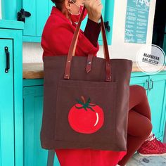 Excited to share this item from my #etsy shop: Tote bag leather straps tomato hand embroidery bag , Handbag , shoulder bag , Large tote bag , handmade fabric bag , gift for women Red Canvas Bag With Leather Handles, Embroidered Leather Shopping Bag, Red Embroidered Tote Bag, Embroidered Natural Tote Shoulder Bag, Red Embroidered Tote Shoulder Bag