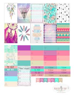 the printable planner stickers are all different colors and patterns, with arrows on them