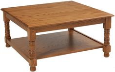 an oak coffee table with two shelves on each side and one shelf below the top