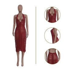 Wine Red Polyester Hollow Out Halter Beach Cover Dress Red V-neck Maxi Dress For Beach Party, Red Beachwear Midi Dress For The Beach, Red Beachwear Midi Dress For Vacation, Red Midi Beachwear Dress For The Beach, Chic Red Dress For Beach Party, Red Sundress For Beach Cover-up, Red Midi Beach Dress, Red Midi Dress For Beach Season, Red V-neck Beach Dress For Beach Season