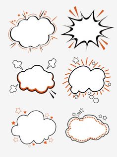 an image of speech bubbles with stars and clouds in the sky on a white background